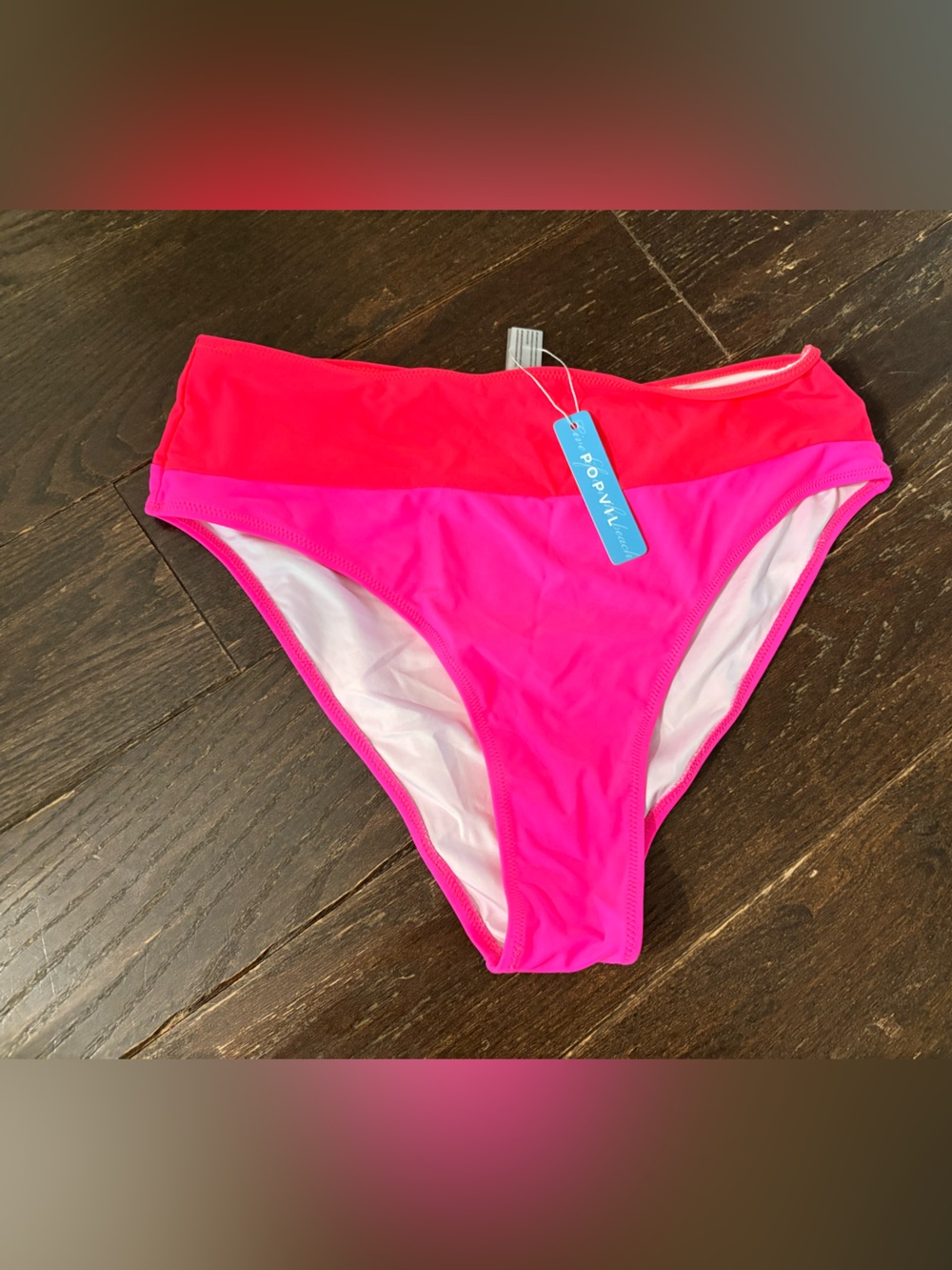 POP VILLAGE Hot Pink & Coral High Waist Bikini Bottom